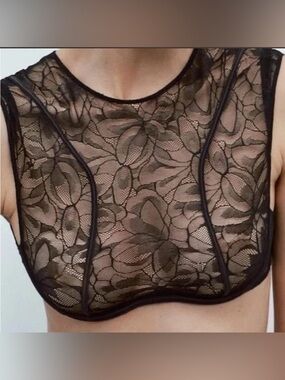 Zara Black Sheer Floral Lace High-Neck Bralette